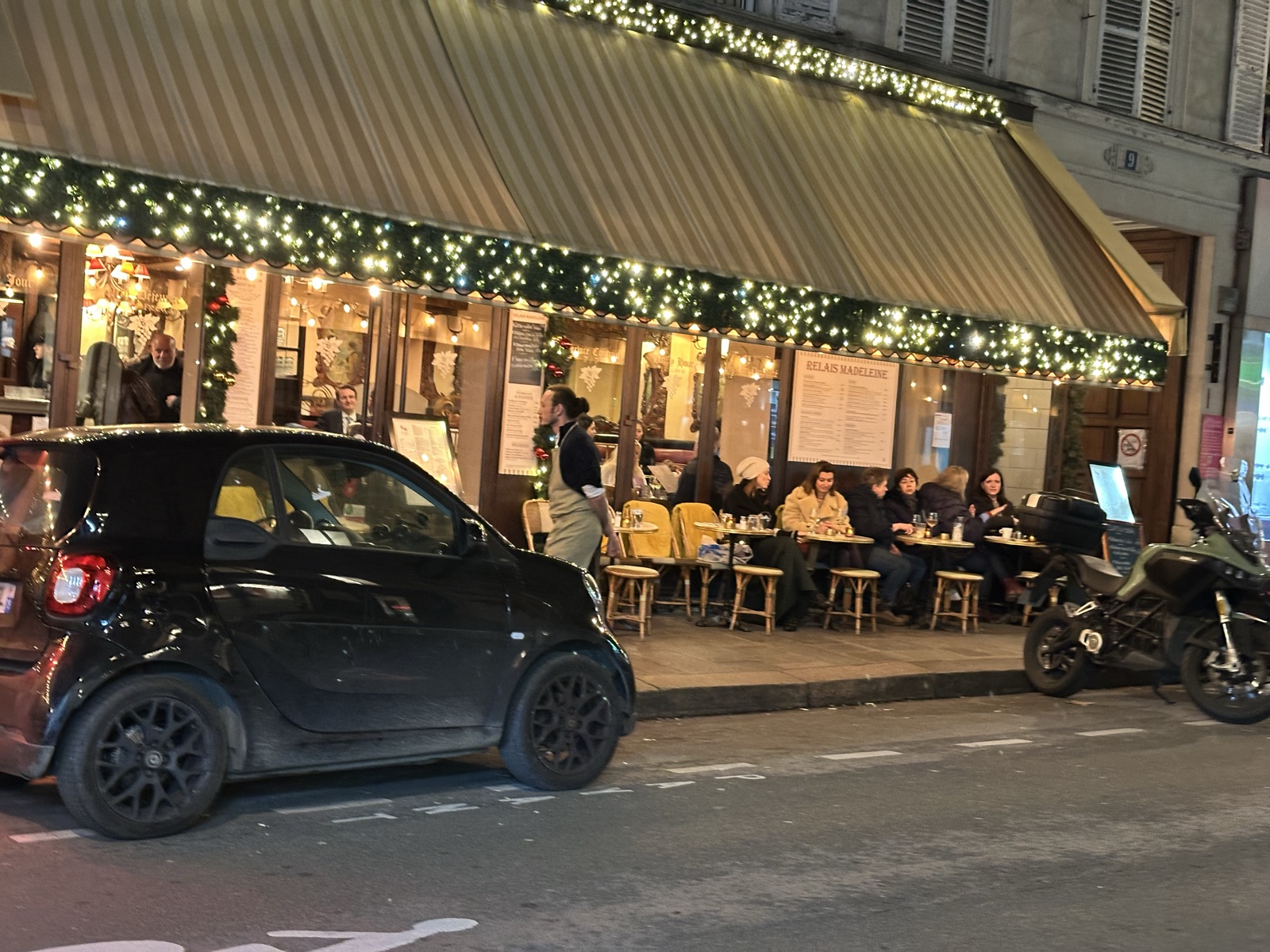 Le Relais Madeleine outdoor terrace and string lights