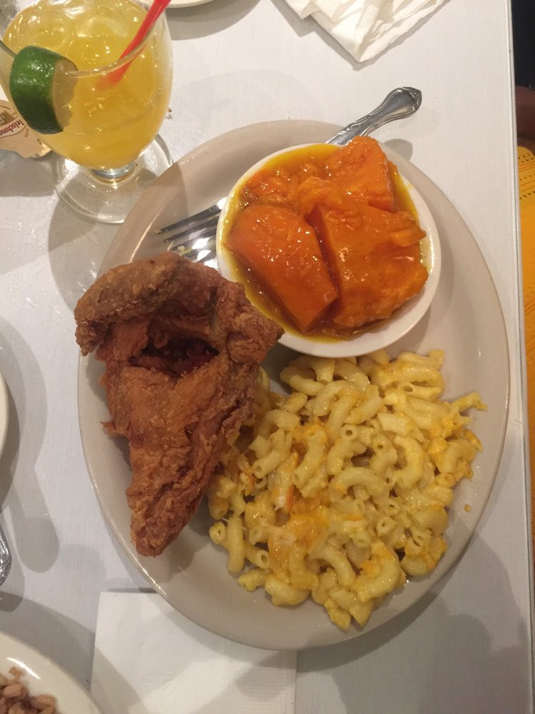 Fried chicken with mac and cheese at Sylvia's